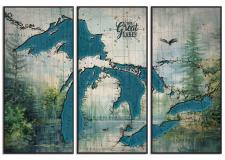 Custom 3 Panel Northern Michigan Art Framed Wall Sign