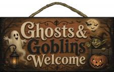 ghosts and goblins welcome Rope Hanger Sign