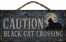 Caution Black Cat Crossing Rope Hanger Sign 2