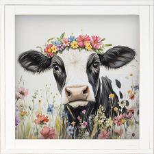 12x12 Framed Black & White Cow 1