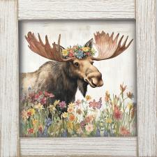 12x12 Framed Moose in Flower Field