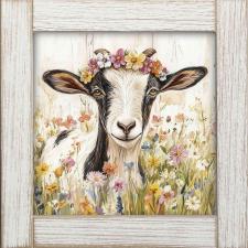 12x12 Framed Goat in Flower Field 1