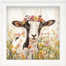 12x12 Framed Goat in Flower Field 1