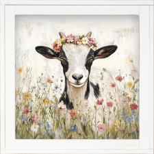 12x12 Framed Goat in Flower Field 2