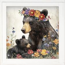 12x12 Framed Black Bear Mama Bear & Cub 2