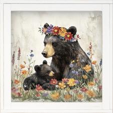 12x12 Framed Black Bear Mama Bear & Cub 3