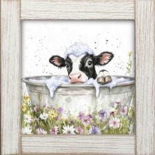 12x12 Framed Black & White Cow Bathing 1