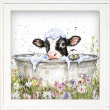 12x12 Framed Black & White Cow Bathing 1