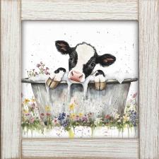 12x12 Framed Black & White Cow Bathing 2