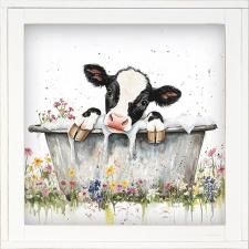 12x12 Framed Black & White Cow Bathing 2
