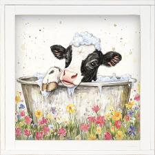 12x12 Framed Black & White Cow Bathing 3