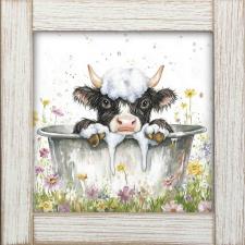 12x12 Framed Black & White Calf Bathing