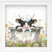 12x12 Framed Black & White Calf Bathing