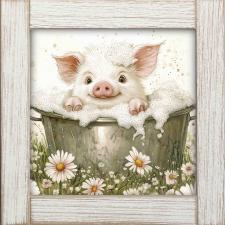 12x12 Framed Piglet Bathing 2