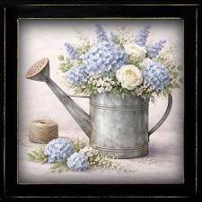 12x12 Framed Blue & White Watering Can