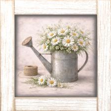 12x12 Framed Daisy Watering Can
