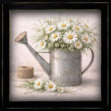 12x12 Framed Daisy Watering Can
