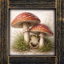 12x12 Framed Frog with Mushrooms