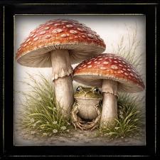 12x12 Framed Frog with Mushrooms