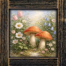 12x12 Framed Floral Mushroom