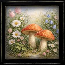 12x12 Framed Floral Mushroom
