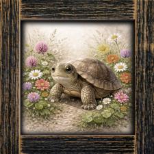 12x12 Framed Floral Turtle