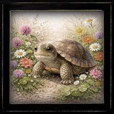 12x12 Framed Floral Turtle