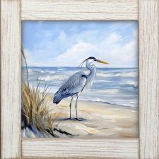 12x12 Framed Blue Heron Pallette Knife