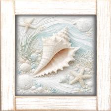 12x12 Framed Conch Shell On Ocean Floor 