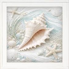12x12 Framed Conch Shell On Ocean Floor 