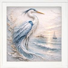 12x12 Framed Blue Herron With Ocean View