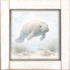 12x12 Framed Manatee Swimming Through Water