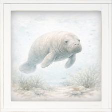 12x12 Framed Manatee Swimming Through Water