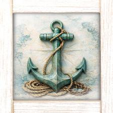 12x12 Framed Anchor With Compass Background