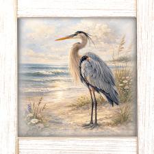12x12 Framed Blue Herron On Floral Beach