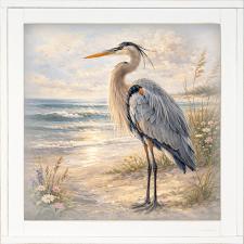 12x12 Framed Blue Herron On Floral Beach