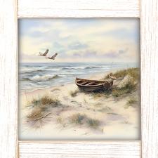 12x12 Framed Boats & Birds Beach Sceen 1