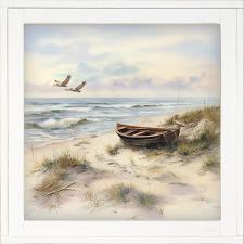 12x12 Framed Boats & Birds Beach Sceen 1