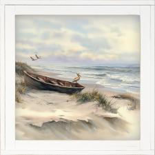 12x12 Framed Boats & Birds Beach Sceen 2