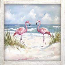 24x24 Framed 2 Flamingos