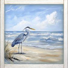 24x24 Framed Blue Heron Pallette Knife