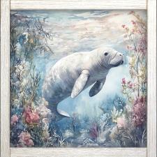 24x24 Framed Manatee Water Garden