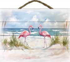 2 Flamingos Slat Sign