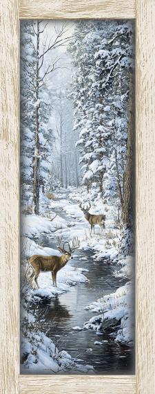 10x24 Vertical Framed Deer in the woods 1 Art Work