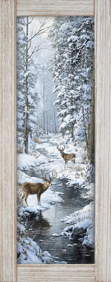 10x24 Vertical Framed Deer in the woods 1 Art Work
