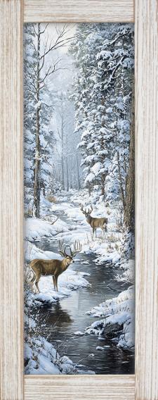 10x24 Vertical Framed Deer in the woods 1 Art Work