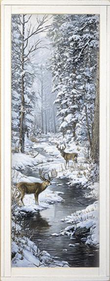 10x24 Vertical Framed Deer in the woods 1 Art Work