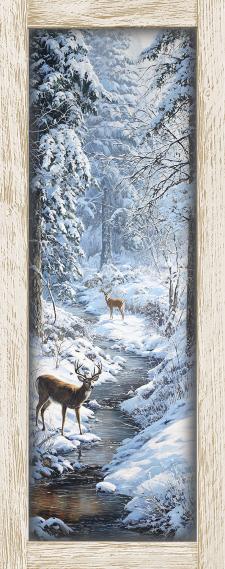 10x24 Vertical Framed Deer in the woods 2 Art Work