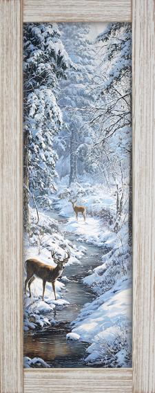10x24 Vertical Framed Deer in the woods 2 Art Work