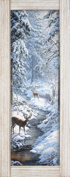 10x24 Vertical Framed Deer in the woods 2 Art Work